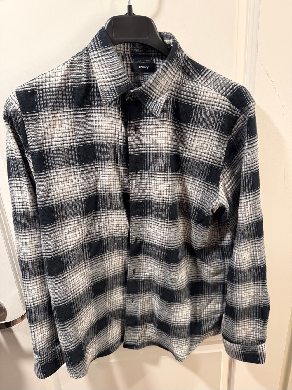 Theory Men's Black and White Plaid Button-Down Shirt